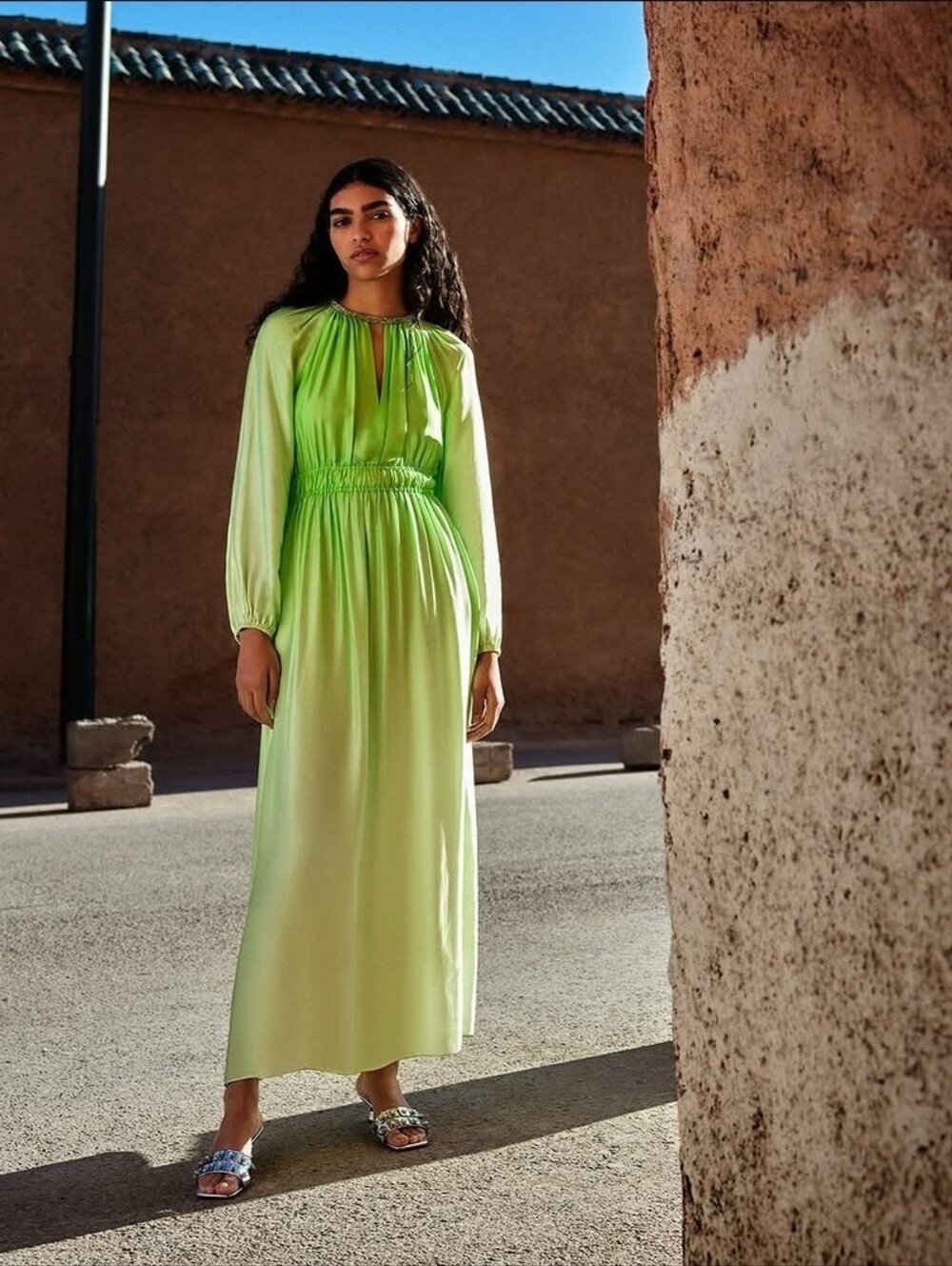 Sandro Embellished Green Long Sleeve Maxi Dress